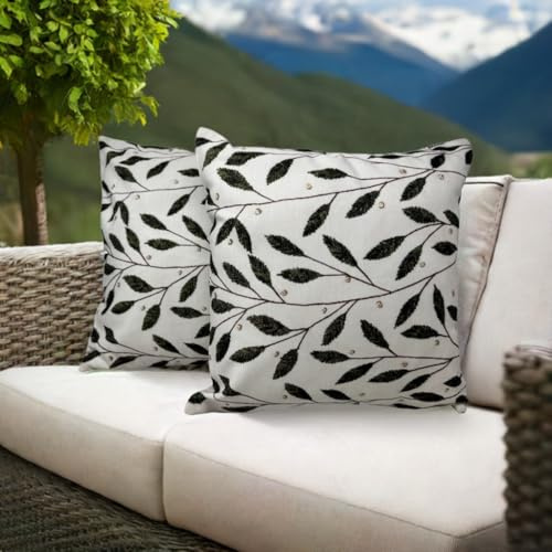 Jet-Line 2-er Set Deko Kissen inkl. Füllung Oliven Blätter 40x40 cm Sofakissen Zierkissen mit Polyester Füllung für Indoor und Outdoor Garten Terrasse