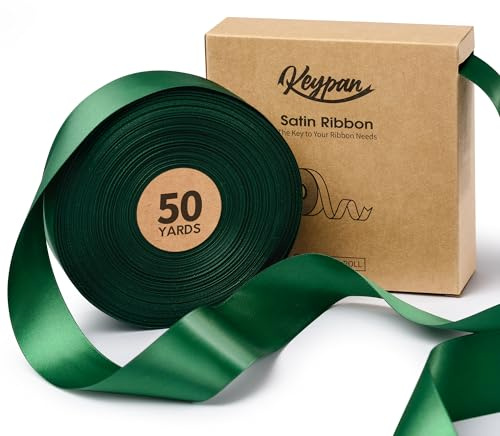 Keypan Forest Green Satin Ribbon, 38mm x 45.7m | Double-Faced Ribbons for Gift Wrapping, Bows, Christmas Decor, Floral Bouquets, and Crafts