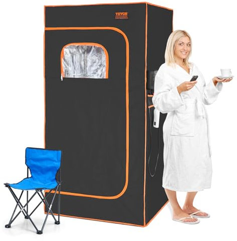 VEVOR Portable Sauna Tent, 1400W Personal Sauna Kit for Home Spa, Detoxify & Soothing Infrared Heated Body Therapy, Time & Temperature Remote Control with Chair & Floor Mat & Storage Bag, Black