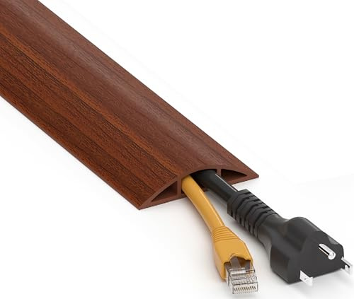 ZhiYo 6ft Floor Cord Cover, Cable Cavity 0.6 W x 0.32 H, Walnut Wood | Heavy-Duty Cord Hider for 1-2 Wires, Protects Extension Cords & Helps Prevent Trips, Uncoils Flat for Easy Install