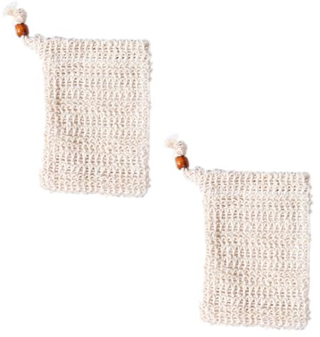 2 Pcs Sisal Soap Bag Natural Safe, Soap Bag for Shower and Foaming,Soap Saver Bag with Drawstring,Exfoliating Soap Bar Bag Elastic,Soap Bag for Foaming, Drying Soaps,Bathing and Washing