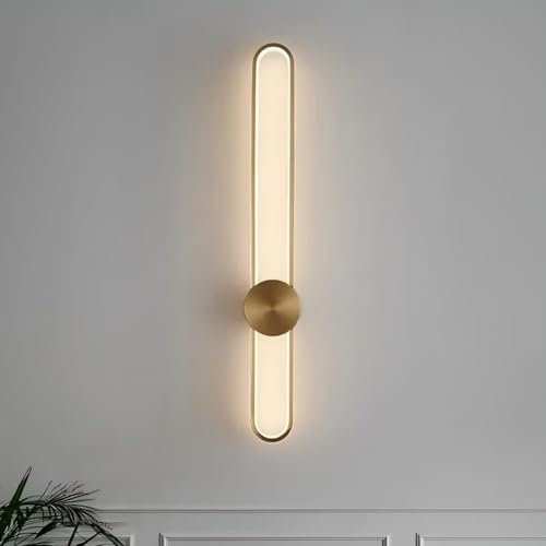 AstrizLamp LED Wandleuchte Innen, Modern Lange Wandlampe wohnzimmer Ring 3000K Warmweiß Gold Wandleuchte Lineare indirekte Wandbeleuchtung für schlafzimmer Treppenhaus Hausflur 90cm