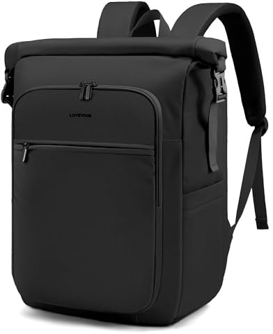 LOVEVOOK Rolltop Rucksack Damen Herren, Wasserdicht 15,6 Zoll Laptoprucksack Backpack, Groß Rollrucksack Tagesrucksäcke Reiserucksack Daypack für Schule Uni Reise Fahrrad, Schwarz