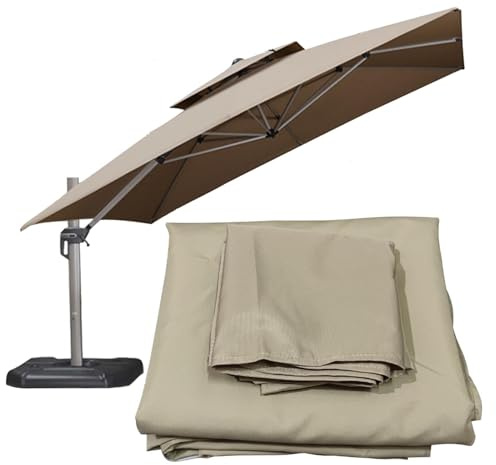 BLGVGKLPNT Auvent de Rechange pour Déporté Parasol de Terrasse, 3 x 3 m, 2.5 x 2.5 m Auvent de remplacement pour parasol de 8 baleines,Carré Toile de Rechange (Kaki,3×3M(9.8ft×9.8ft))