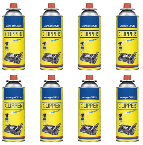 Clipper - Cartuchos de 400ml de Gas Universal para Dispositivos de Fuego (8 uds) | Válvula GLP250 | Camping Gas, Estufas, Sopletes y Cocina