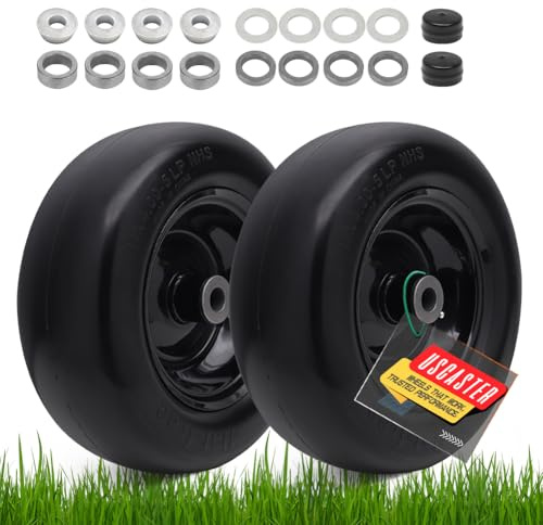 USCaster 11x4.00-5 Rasenmäher-Reifen ohne Luftverlust (2er-Pack), Universal 11x4-5 Vollgummi-Traktor-Rasenreifen mit Felge, 8,6 cm zentrierter Nabe und 1,9 cm & 1,6 cm Buchse, für Zero-Turn-Mäher und