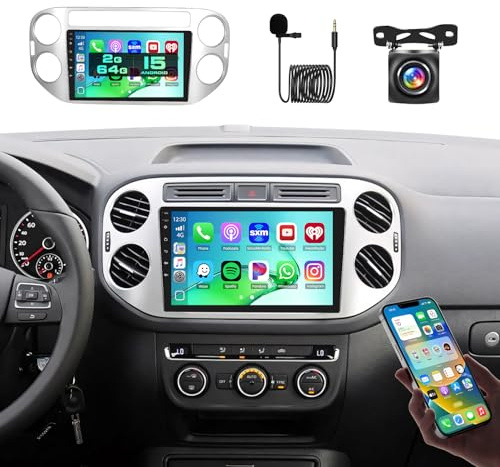 Roinvou 2+64GB Radio Coche para VW Tiguan 2006-2016 Inalámbrico Carplay Android Auto, 9 Pulgadas Pantalla Táctil Android Bluetooth Radio WiFi GPS EQ FM/RDS SWC Cámara Trasera