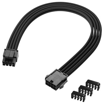 ELFJMZP 8 Pin Soft nylon sheathed PC cable for CPU power supply 30cm 18AWG Split 4+4PIN ATX12V Motherboard CPU Power Cable (Black)