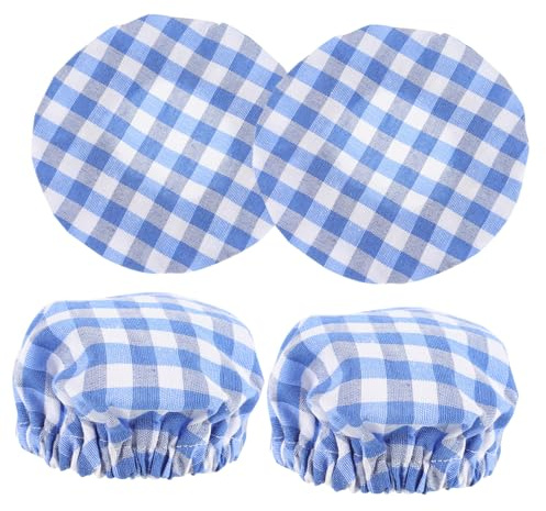 MOTHNUR 4pcs Elastic Cloth Jar Lid Covers for Sourdough Starter Jars Reusable Unbleached Fabric Food Covers Breathable Elastic Seal for Kitchen Baking and Storage