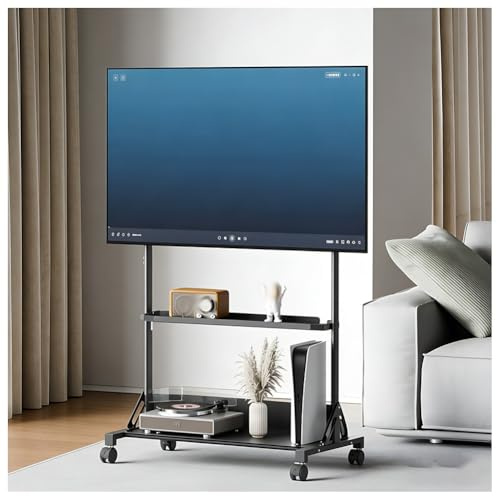 Mobile TV Stand With Wheels, Height Adjustable Rolling TV Cart For 32-85 Inch TVs, Floor TV Mount With Storage Shelves, Portable Monitor Stand For Living Room & Bedroom