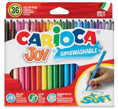 CARIOCA Pennarelli Joy Box, Pennarelli Colorati per Bambini con Punta Fine, Ideali per Disegnare e Colorare, Super Lavabili, Colori Assortiti, 36 pezzi