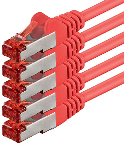 1aTTack.de - 5x 1m câble patch CAT6 S/FTP PIMF blindage câble réseau CAT.6 RJ45 câble Ethernet routeur LAN DSL commutateur modem panneau de brassage - rouge - 5 pièces