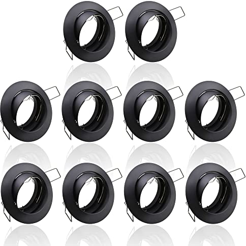 max K O M F O R T 10x SET Einbaustrahler + GU10 für 230V schwarz Schwenkbar rund Einbau Spots Decken Strahler Leuchte Spots Deckenleuchte Lampe Einbauleuchte Einbaurahmen 104S-TP BK