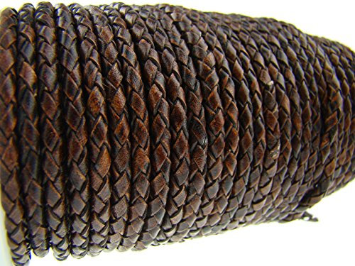 LZB cordon de cuir tressé marron ronde 3 mm longueur au choix, noir, 5 mètres