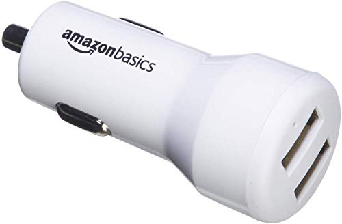 Amazon Basics 4.8 Amp/24W Dual USB Car Charger for Apple & Android Devices, 2-Port, White