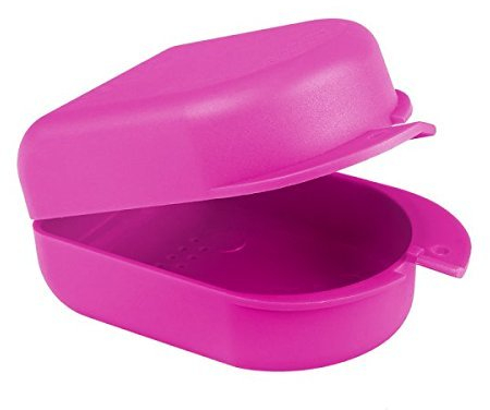 Wellsamed KFO Prothesenbox Classic, zum Aufbewahren von Zahnspangen oder Zahnprothesen (Pink)