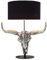 Imposante Tischlampe EL TORO 68cm silber Stierkopf Tischleuchte E27 Tierschädel Schädel Stoffschirm schwarz