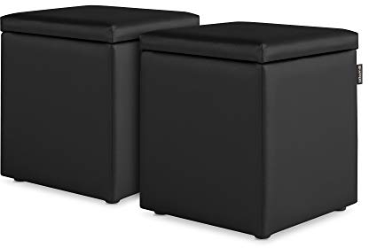 Happers 2er-Set Hocker mit Stauraum aus Kunstleder Schwarz für das Wohnzimmer oder Schlafzimmer