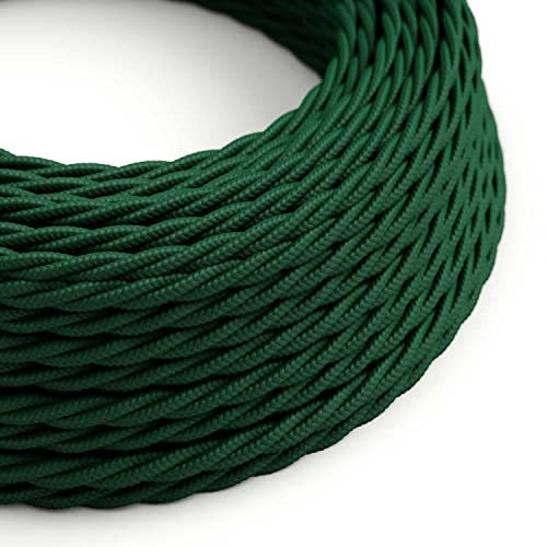 Cable Eléctrico Trenzado Recubierto en Tejido Efecto Seda Color Sólido Verde Oscuro TM21-5 Metros, 2x0.75