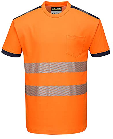 Portwest PW3 Hi-Vis T-Shirt S/S, Size: L, Colour: Orange/Navy, T181ONRL