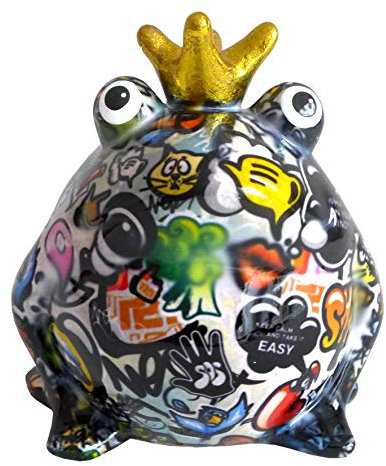 Spardose Frosch Froschkönig Graffiti bunt Pomme Pidou 15x17 Sparbüchse Geldgeschenk