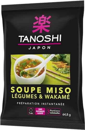 TANOSHI - Soupe Miso Légumes & Wakamé - Soupe Instantanée - 3 Personnes - Sans Glutamate Ajouté - 64,8 g