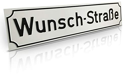 Betriebsausstattung24 Straßenschild - Nostalgische Straßen- & Wegschilder - Mit Wunschtext Prägung - Aluminiumschild mit Antiqua-Rand - Größe: 60,0 x 13,0 cm, Weiß mit schwarzer Schrift
