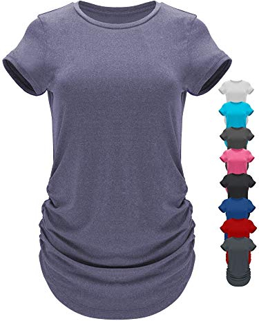 GO HEAVY Damen Multifunktions Fitness Sport T-Shirt Kurzarm Yoga Gym Sportshirt Crew-Neck Atmungsaktiv Violett M