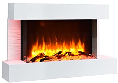 BALDERIA camino elettrico Aieda | Caminetto elettrico da parete con effetto fiamma 3D | Riscaldamento elettrico 2000 W | Focolare sospeso a parete con telecomando, timer, termostato | Grigio