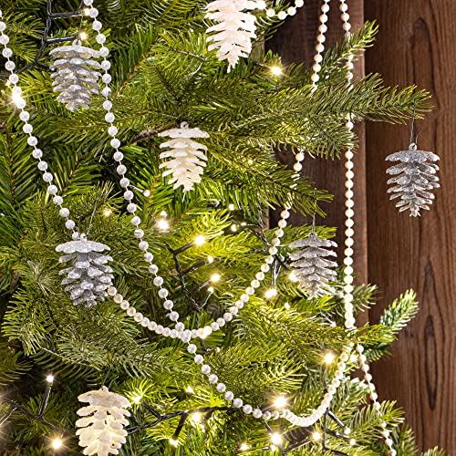 com-four® 8X Christbaumanhänger Tannenzapfen - Christbaumschmuck zum Anhängen - Weihnachtsbaum-Anhänger in Zapfen-Form - bruchfest (silberfarben/weiß - Zapfen)