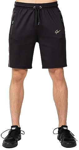 Gorilla Wear Wenden Track Shorts - schwarz/Gold - leichte Bequeme Short zum Sport Alltag Freizeit Workout Training aus Polyester Elasthan bewegungsfreiheit enganliegend Passform Reissverschluss