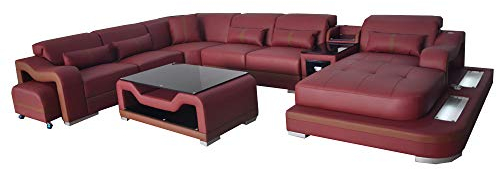 jvmoebel Leder Wohnlandschaft Garnitur Design Modern Ecke Sofa Couch U-Form G8027G Tisch