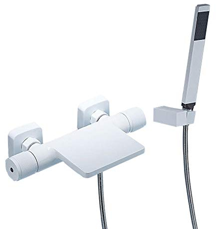Wasserfall Wasserhahn Badewanne Armatur Set Mischbatterie Dusche mit Brause Badewannenarmatur Wasserfall mit Handbrause-Weiß