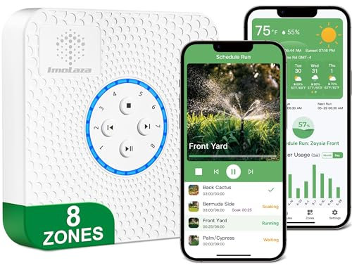 Imolaza - Regolatore intelligente per irrigatore WiFi a 8 zone, controllo automatico per irrigazione a distanza, con 8 zone, con pioggia, gelo, salto vento