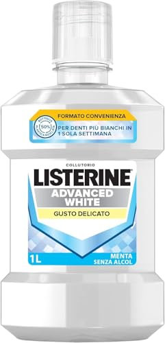 LISTERINE Collutorio Advanced White, Collutorio sbiancante 0% alcol al gusto delicato di Menta, Collutorio senza alcool per denti bianchi e un'igiene orale completa, 1L