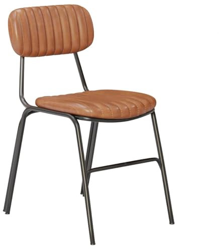 GGMMÖBEL GINO Esszimmerstühle 2-er Set | Küchenstühle | Stuhl Esszimmer | Stühle Retro-Stil | Polsterstuhl | Braun | Leder | Sitzhöhe: 49cm
