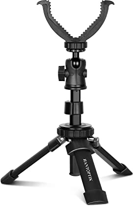 Hantoptik Tripod Shooting Rest, Aluminium Portable Hunting Stand with Adjustable Height, 360 Degree Rotate V Yoke Holder, for Rifle, Camera, Binoculars, Black