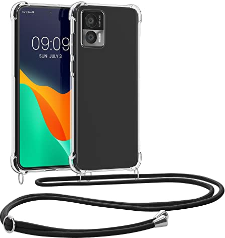 kwmobile Necklace Case kompatibel mit Motorola Edge 30 Neo Hülle - Silikon Cover mit Handykette - Band Handyhülle Transparent Schwarz