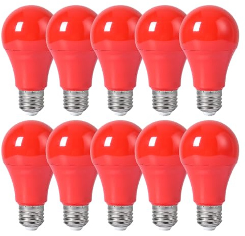 Jiotouhu Glühbirnen LED E27 3W Rot, A60 LED Farbige Glühbirne, für ühnen Innendekorationen Halloween Weihnachten Party Bar, 10 Stück