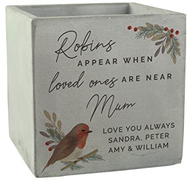 Personalised Robins Appear Grave Garden Memorial Concrete Pot Planter Indoor