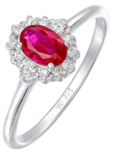 Elli Ring Damen Cocktail Oval Elegant mit synth. Rubin und Zirkonia in 925 Sterling Silber