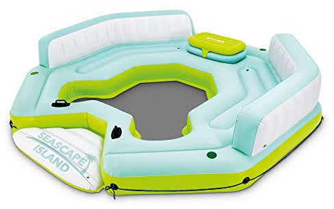 Intex: Seascape Island - Galleggiante gonfiabile per isola, color lime menta e bianco, galleggiante massiccio consente per più adulti, capacità di peso 399,2 kg, portabicchieri incorporato