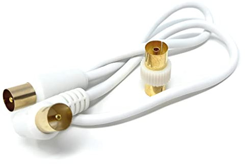 DRUT 40cm short TV RF Right Angle Male to Male Aerial Antenna Coaxial Cable With Female to Female Coupler Gold Connectors 75 ohm, 3C2V 1.3ft White