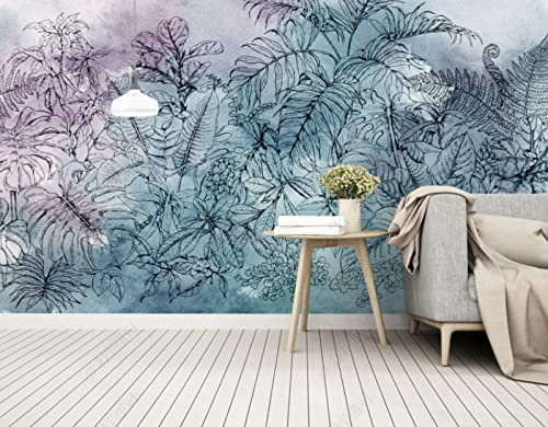 Papier Peint Intissé Plantes De La Forêt Tropicale Dessinée À La Main Décoration Murale Poster Tableaux Muraux Tapisserie Photo Trompe L'Oeil Salon Chambre Art Mural 200Cm(W)*140Cm(H)