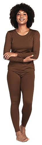 LAPASA Damen Innenfleece Thermounterwäsche Set, Thermooberteil & Thermohose Leggings Funktionsunterwäsche Sets, L41 Braun, S