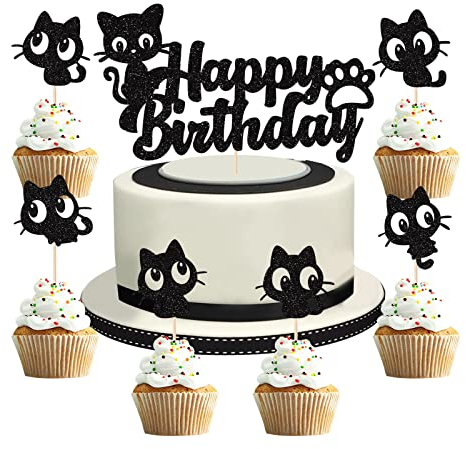 25 Stück Süß Katze Tortendeko Kätzchen Cake Topper Schwarz Kätzchen Cupcake Topper für Katzenliebhaber Kätzchen Thema Babyparty Kinder Geburtstag Hochzeit Party Kuchen Dekorationen Zubehör