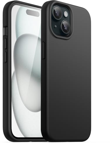 JETech Funda Silicona para iPhone 15 6,1 Pulgadas, Protectora de Cuerpo Completo con Tacto Suave y Sedoso, Antigolpes Carcasa (Negro)