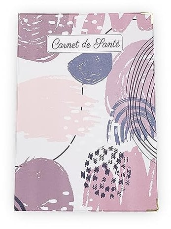 Nemau - Protège Carnet de Santé en Simili Cuir – Fabriqué en France - Étui Carnet Bébé Enfant Fille ou Garçon Adulte - Format Maternité Standard - Idée Cadeau Naissance - Modèle Abstrait Rose et Gris