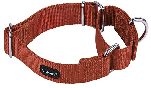 Mikivery Martingale Hundehalsband, Nylon, verstellbar und Sicherheitstraining, Ziegelrot, Karamell, Bequeme Metallschnalle, Haustierhalsbänder für kleine, mittelgroße und große Hunde
