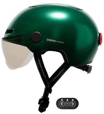 Cosmo Connected Cosmo Fusion Casque Intelligent Vélo et Trottinette avec Visière Unisex-Adult, Vert, Taille Unique